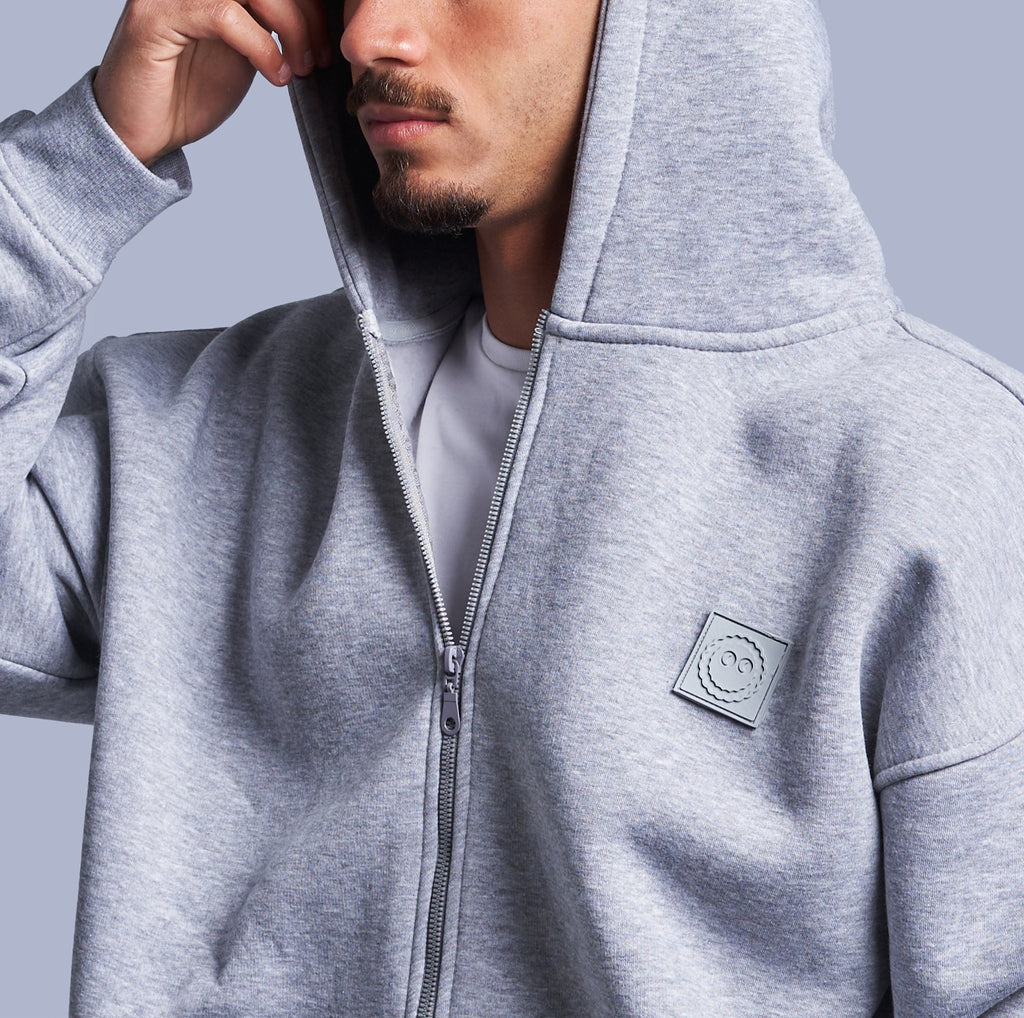 Grey Boxy-Fit Zip-Up Hoodie