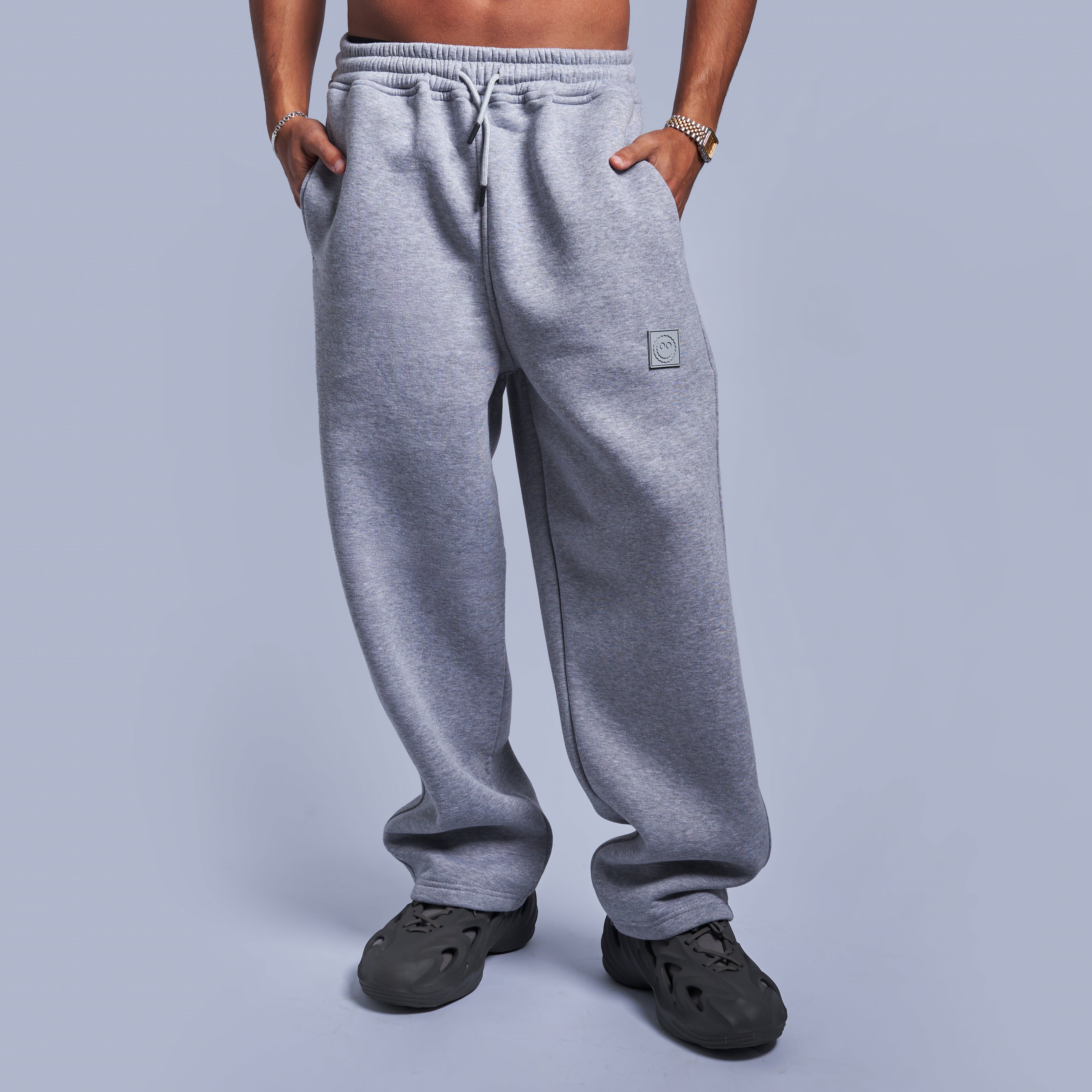 Grey Oversized Fleece Sweatpants with Wide-Leg Fit