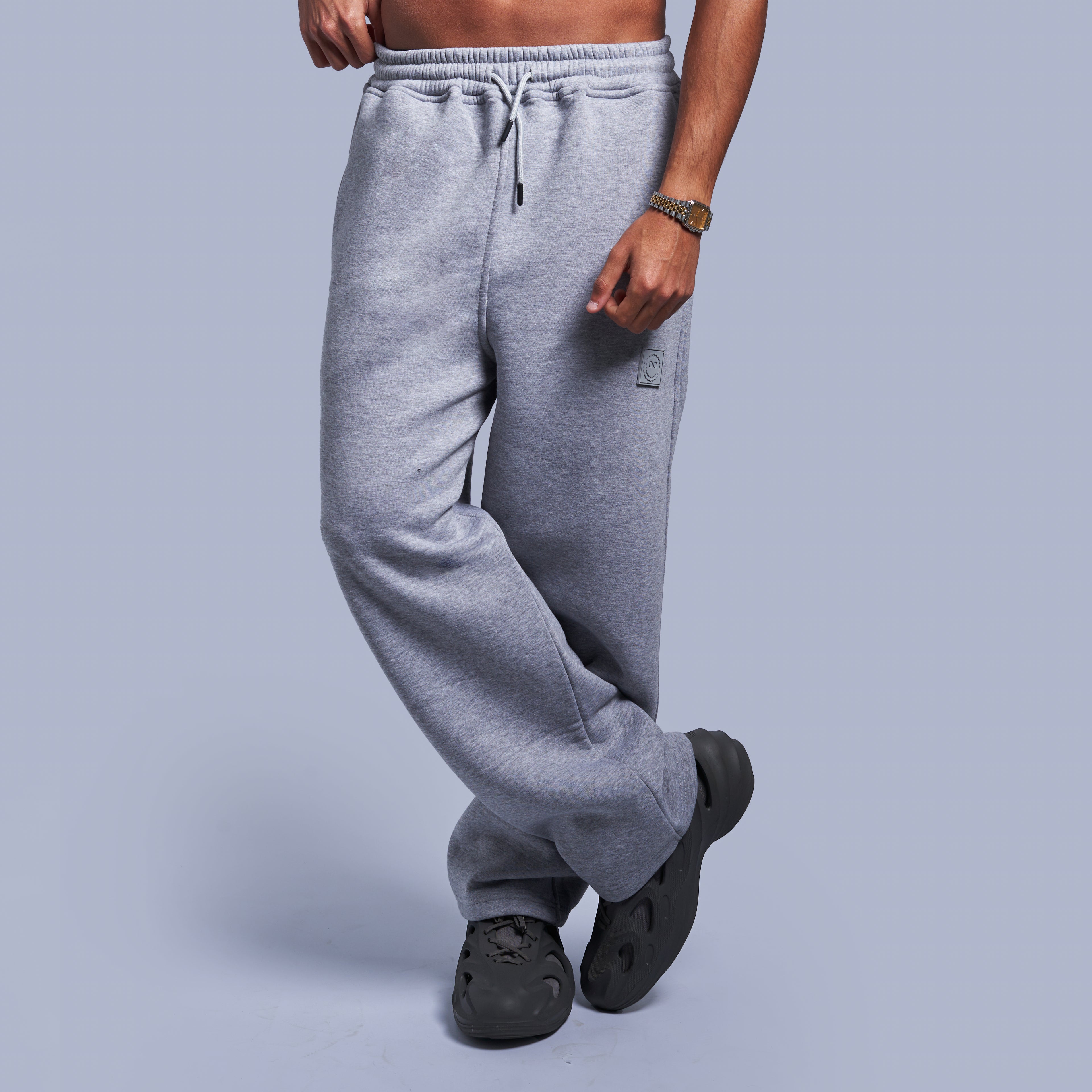 Grey Oversized Fleece Sweatpants with Wide-Leg Fit