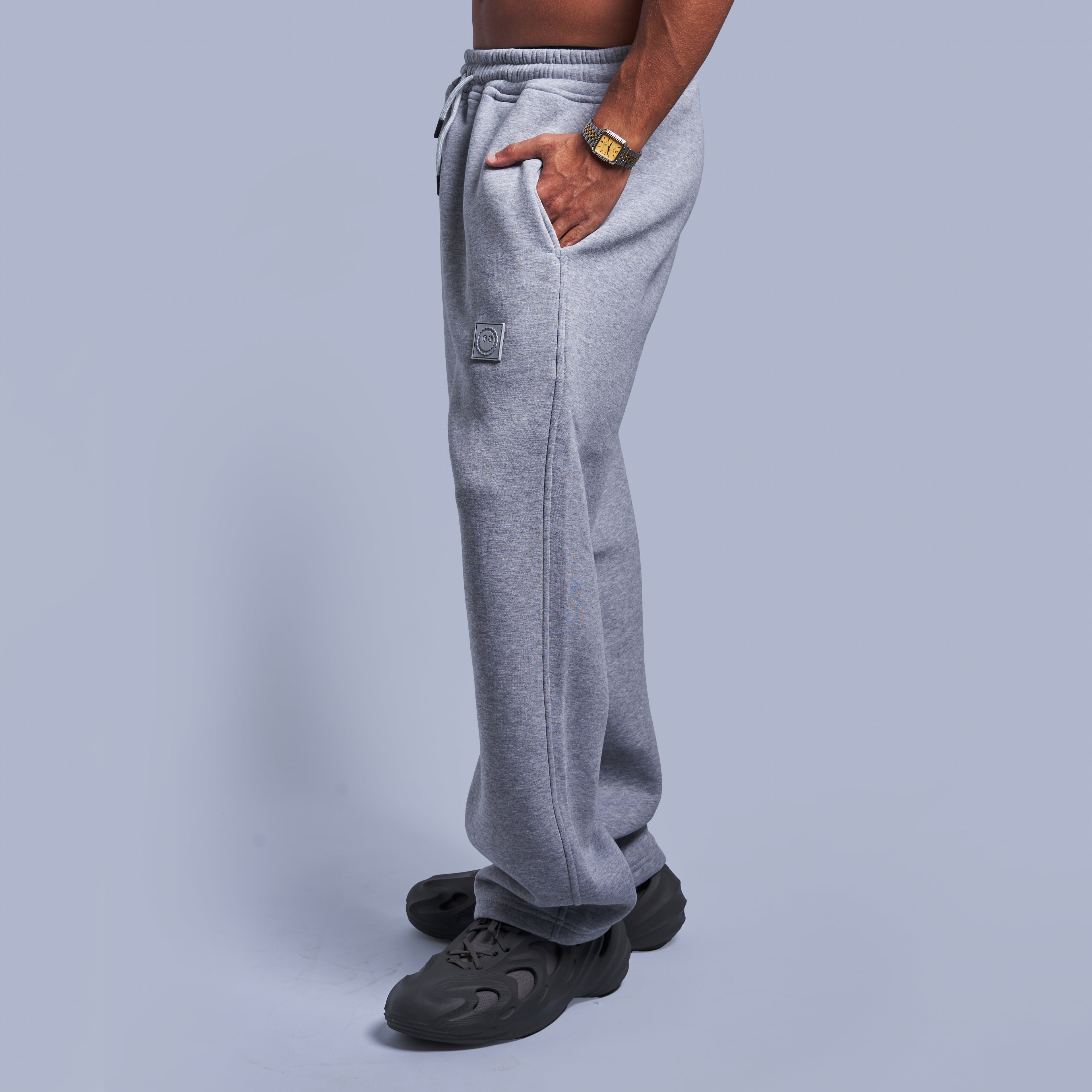 Grey Oversized Fleece Sweatpants with Wide-Leg Fit
