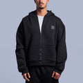 Black Boxy-Fit Zip-Up Hoodie