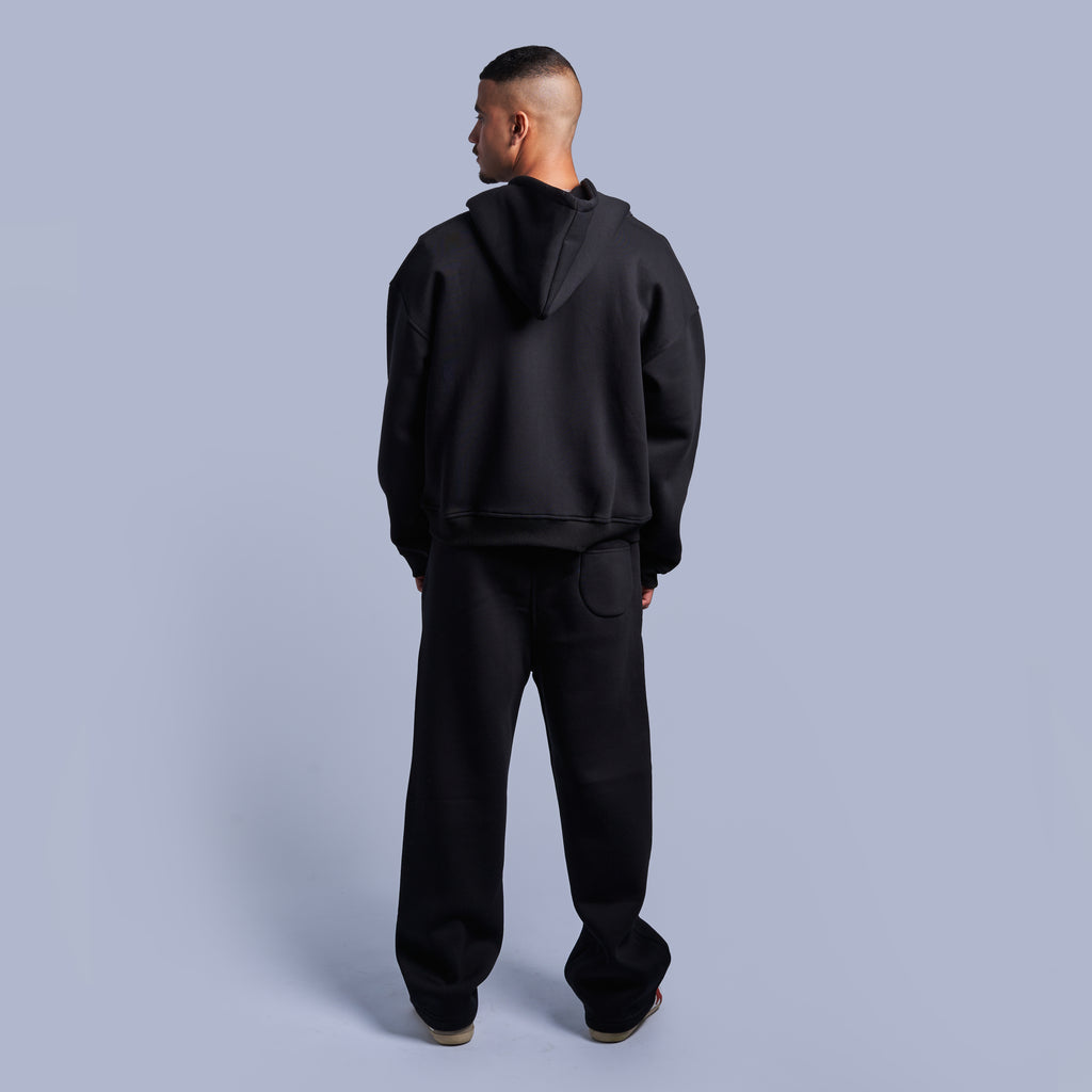 Black Oversized Fleece Sweatpants with Wide-Leg Fit