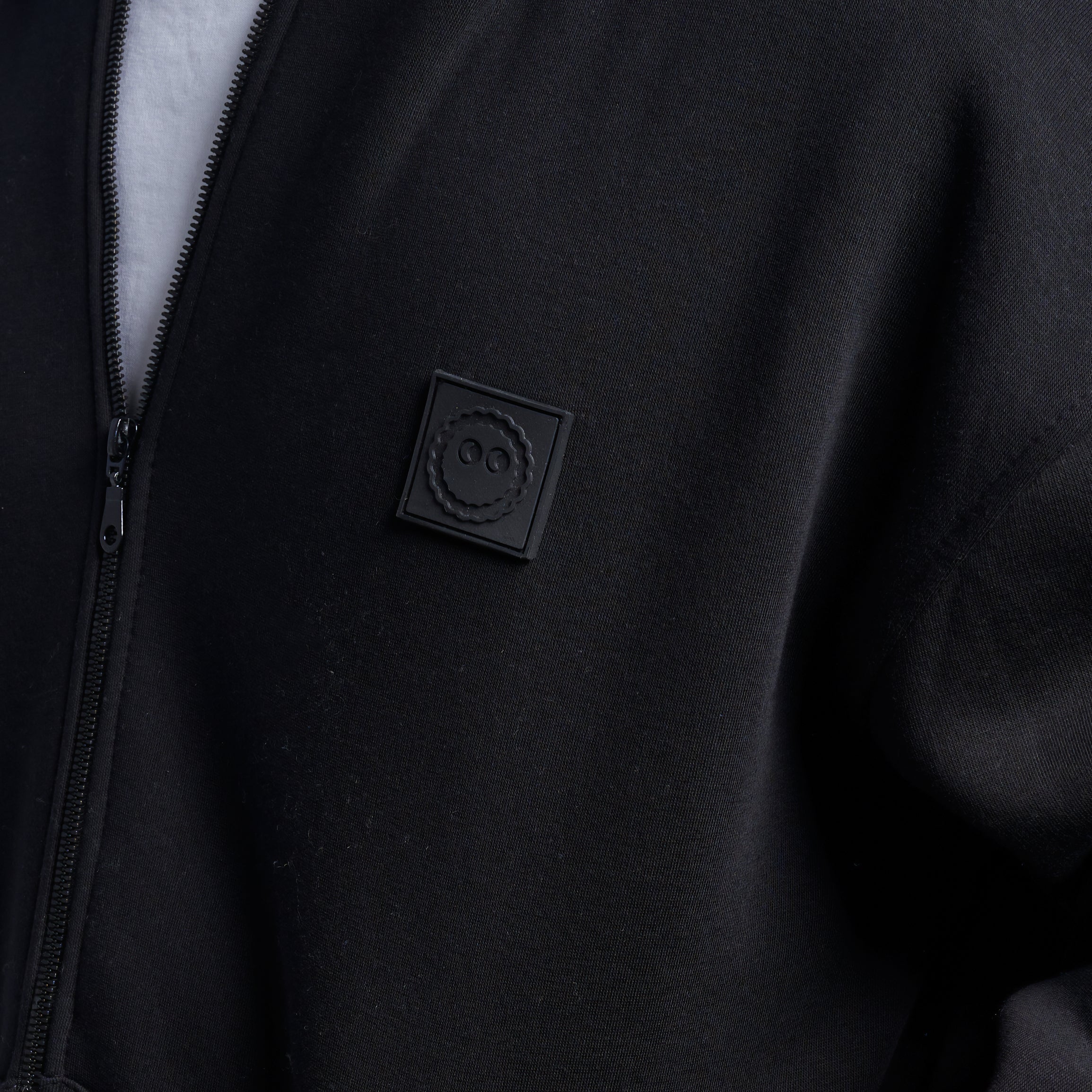 Black Boxy-Fit Zip-Up Hoodie