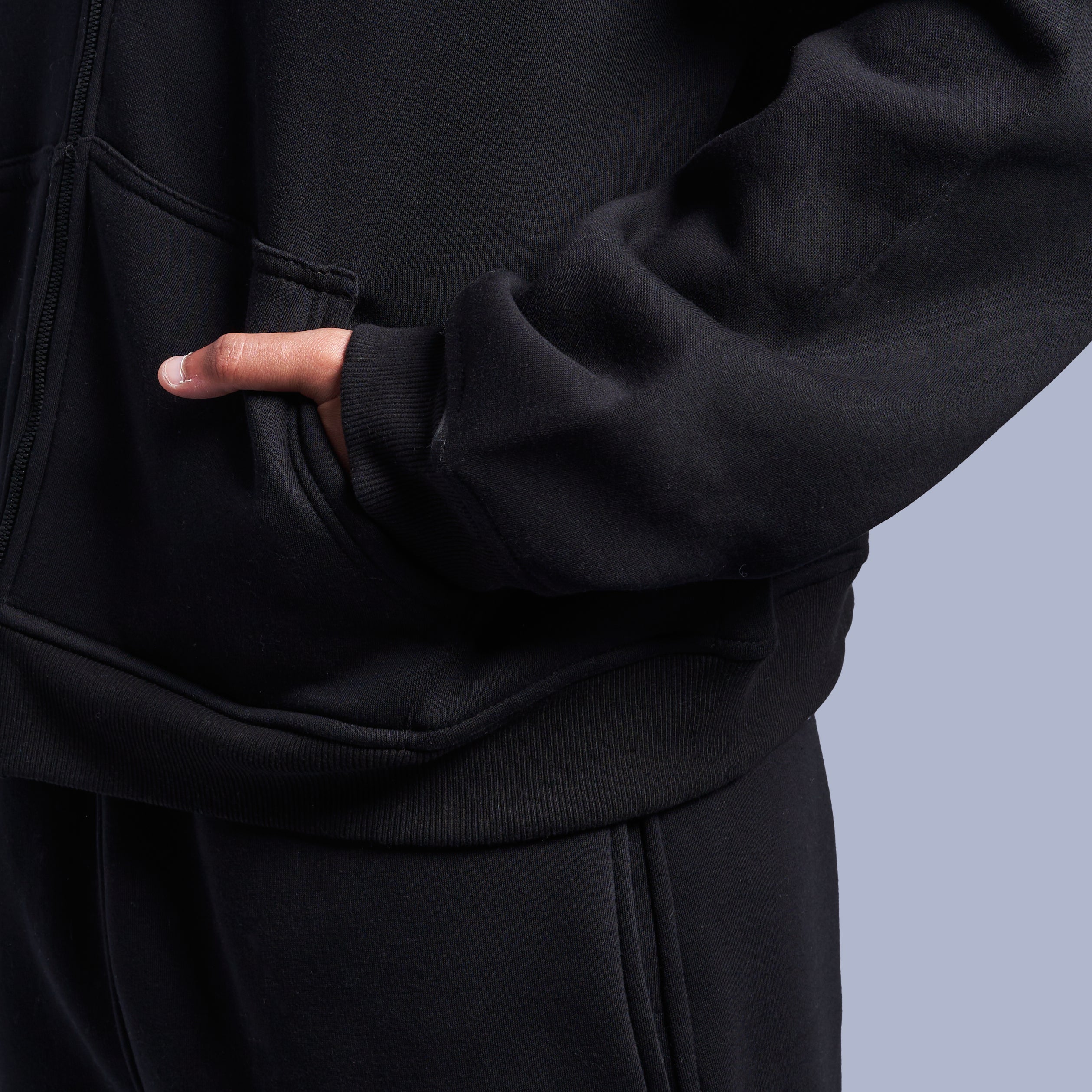 Black Boxy-Fit Zip-Up Hoodie
