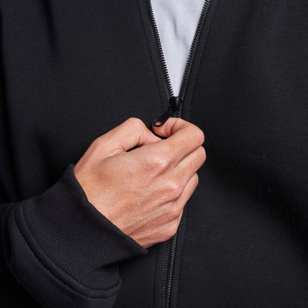 Black Boxy-Fit Zip-Up Hoodie