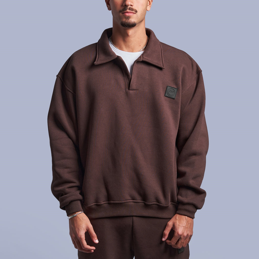 Brown Oversized Polo Sweatshirt