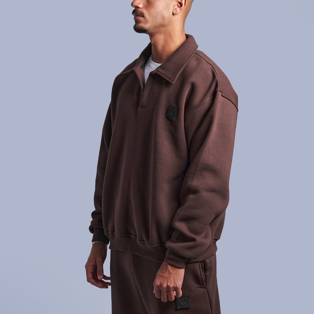 Brown Oversized Polo Sweatshirt