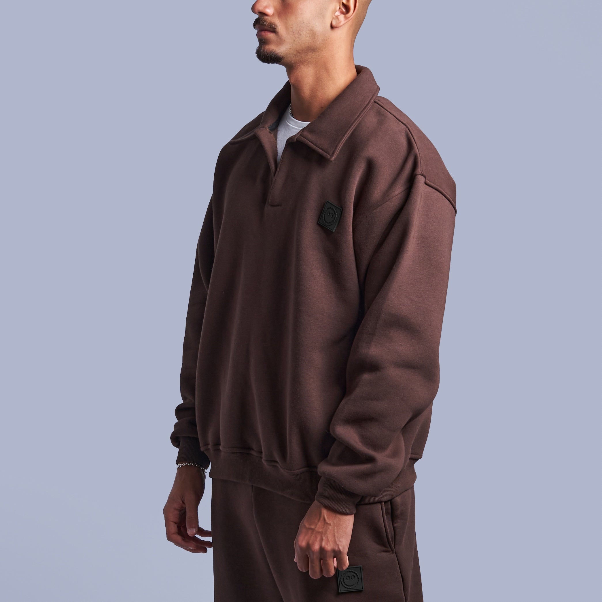 Brown Oversized Polo Sweatshirt