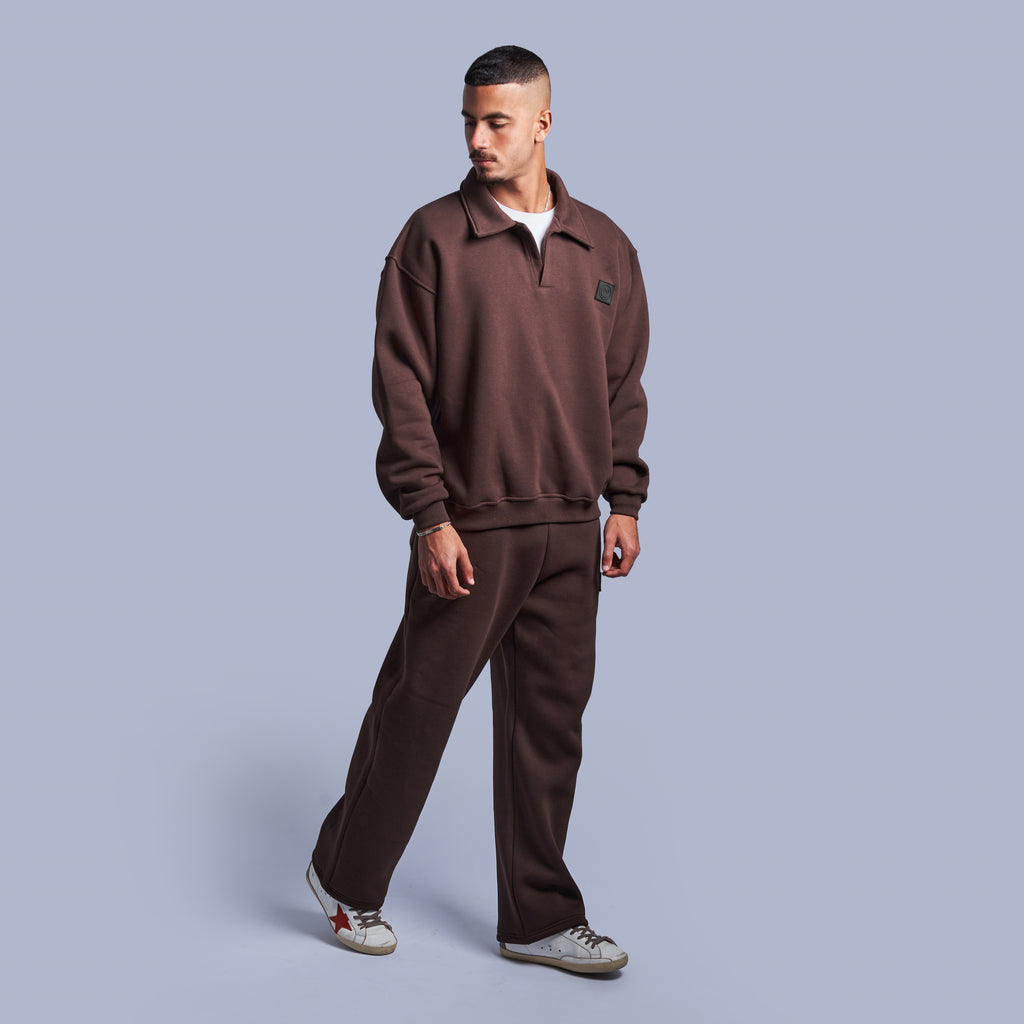 Brown Oversized Polo Sweatshirt