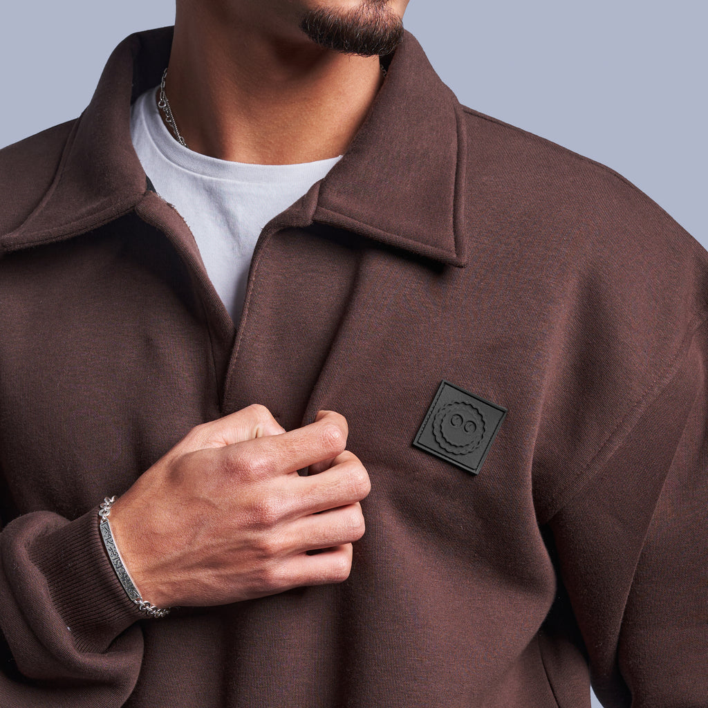 Brown Oversized Polo Sweatshirt