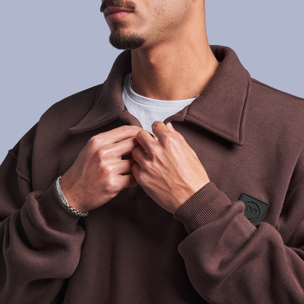 Brown Oversized Polo Sweatshirt