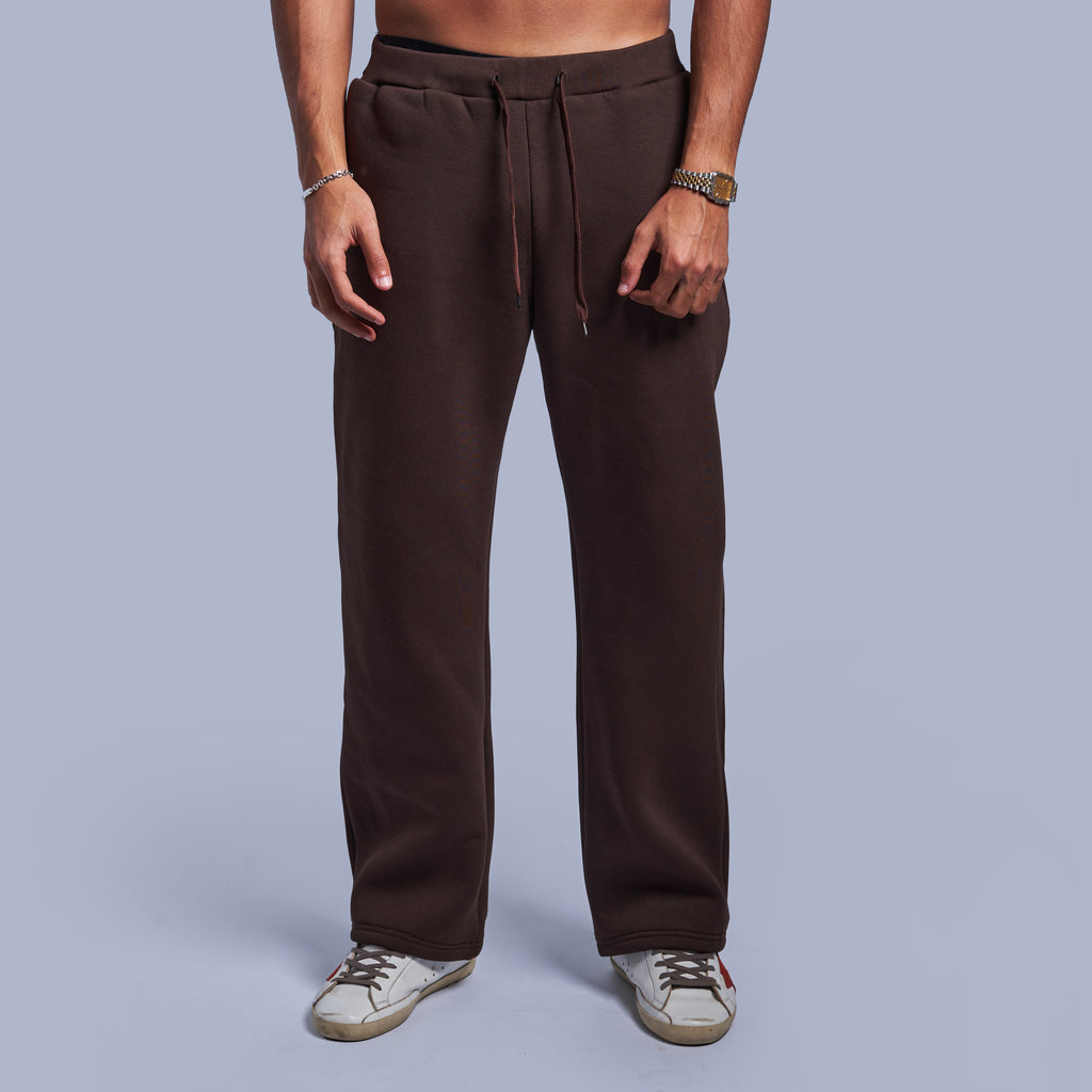 Brown Oversized Fleece Sweatpants with Wide-Leg Fit