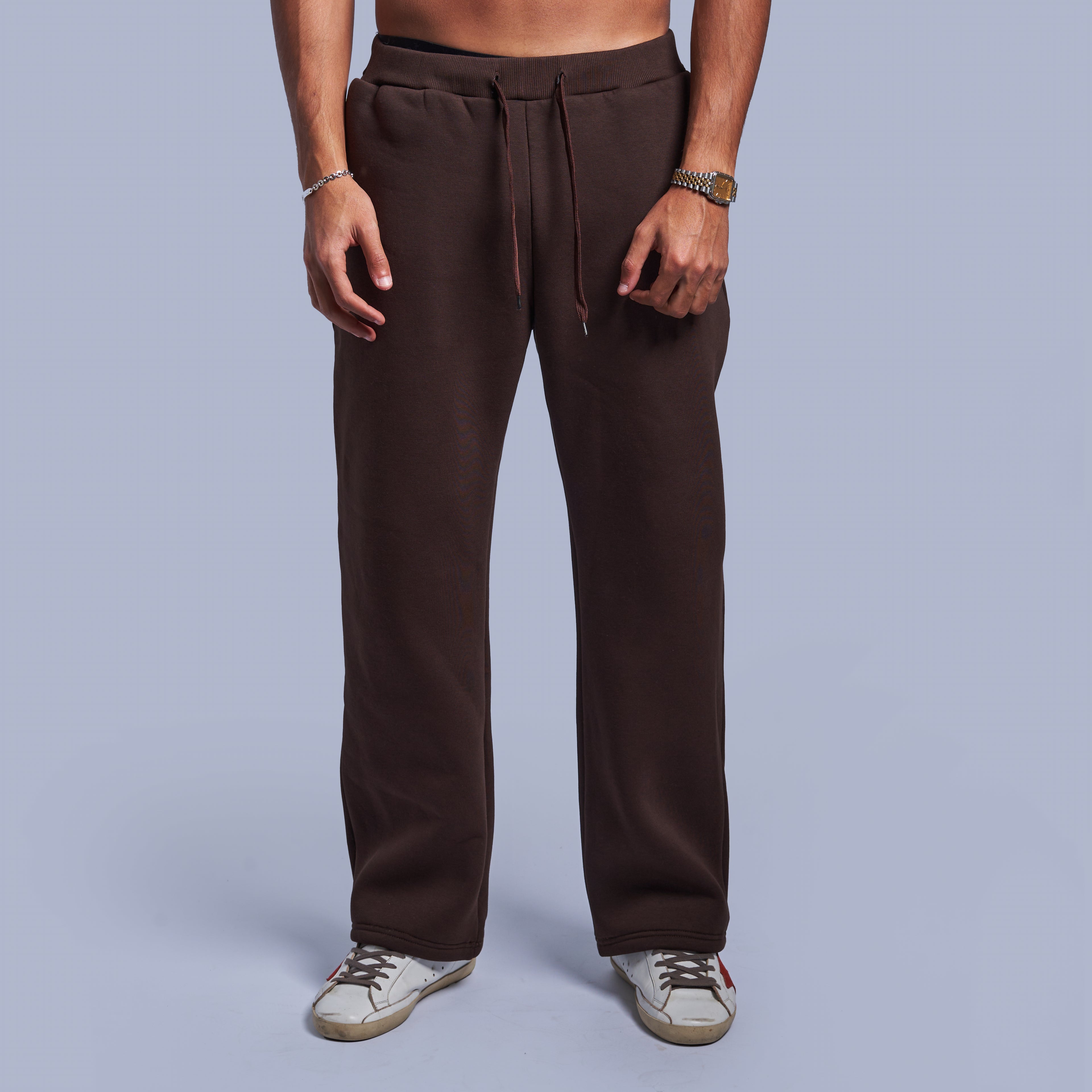 Brown Oversized Fleece Sweatpants with Wide-Leg Fit