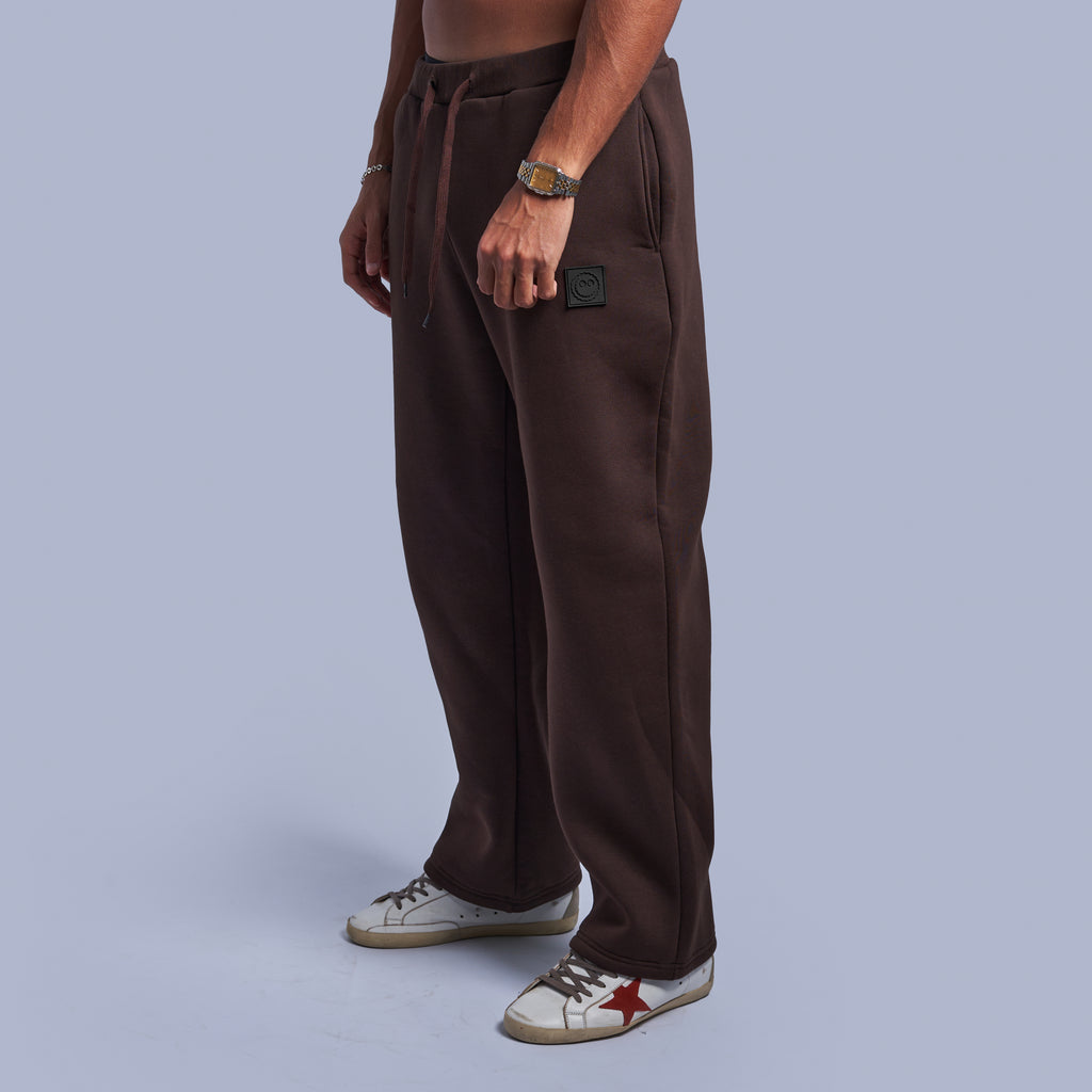 Brown Oversized Fleece Sweatpants with Wide-Leg Fit