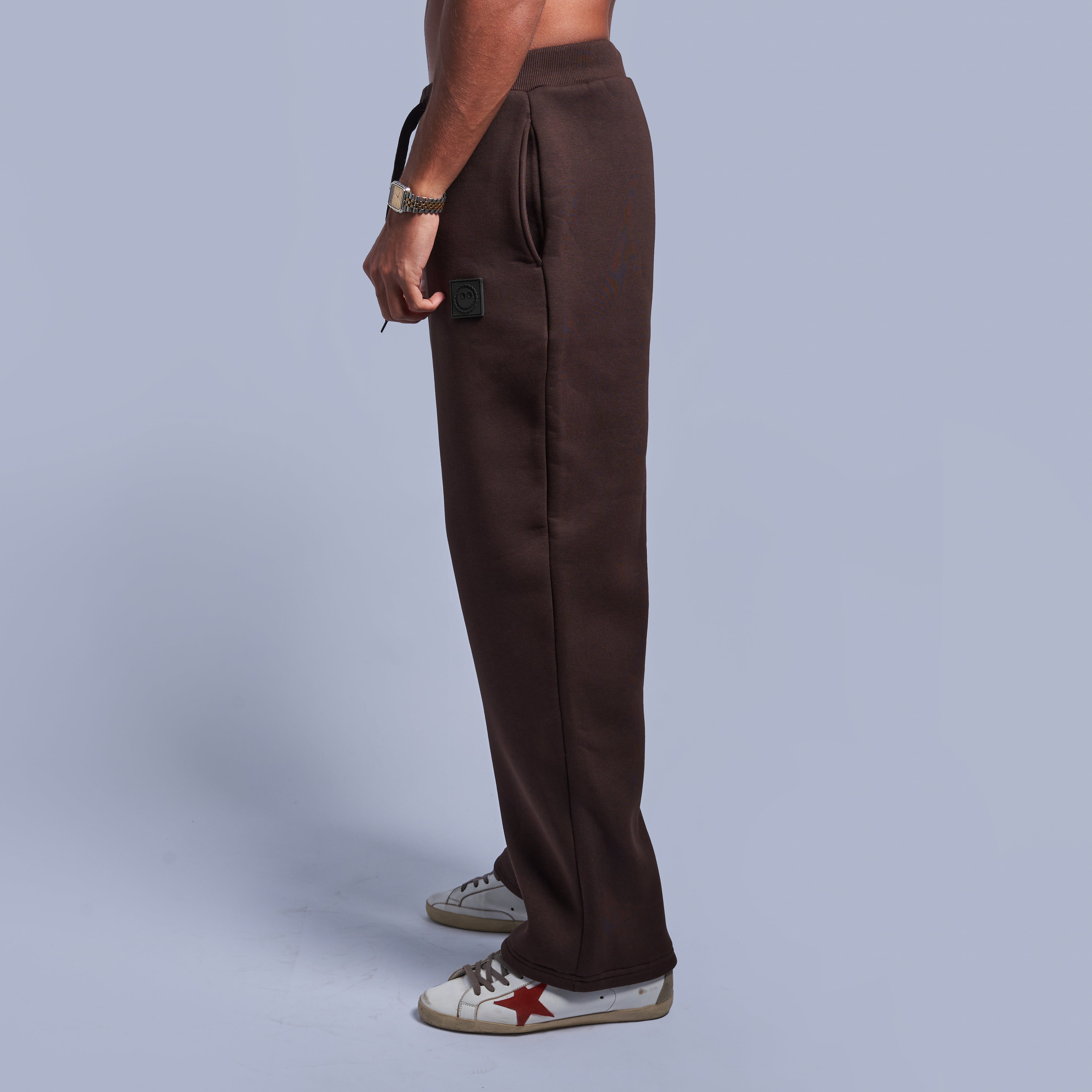 Brown Oversized Fleece Sweatpants with Wide-Leg Fit