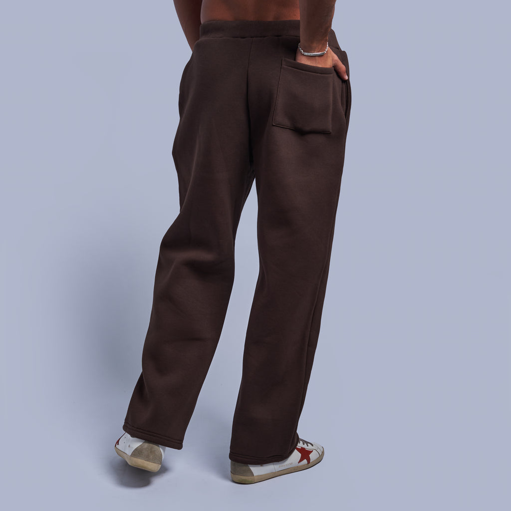Brown Oversized Fleece Sweatpants with Wide-Leg Fit