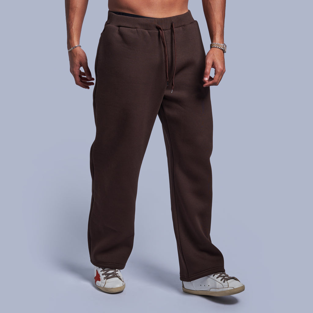 Brown Oversized Fleece Sweatpants with Wide-Leg Fit