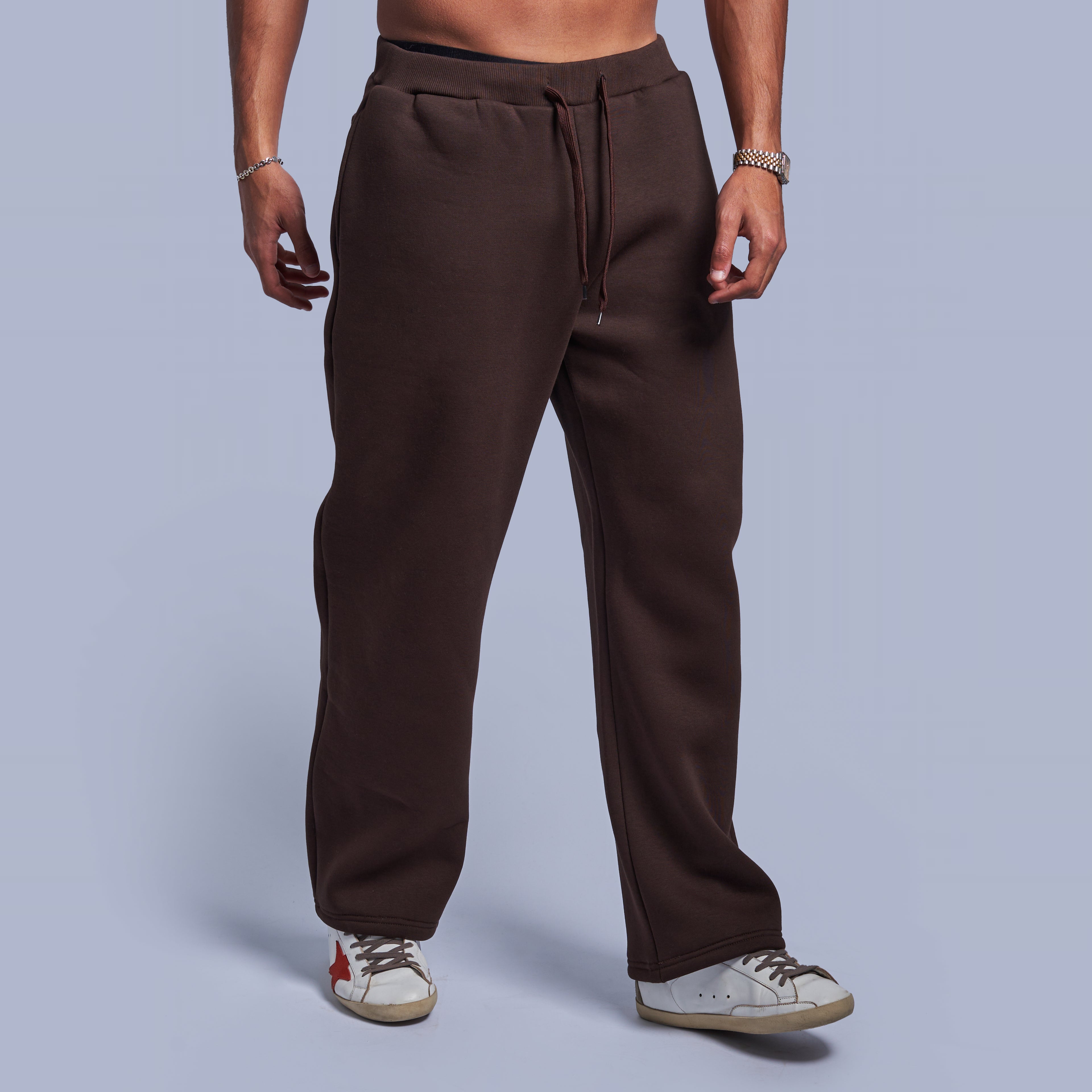 Brown Oversized Fleece Sweatpants with Wide-Leg Fit