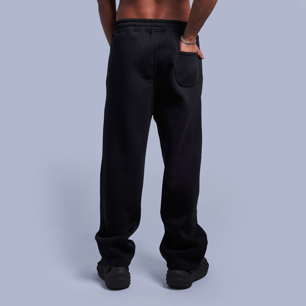 Black Oversized Fleece Sweatpants with Wide-Leg Fit